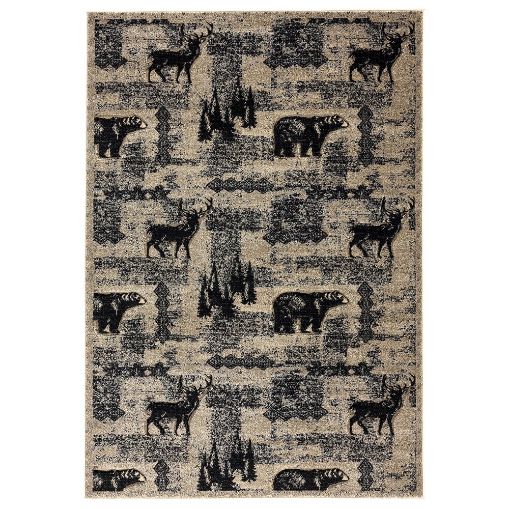 Wild Life Collection Beige/Black Area Rug