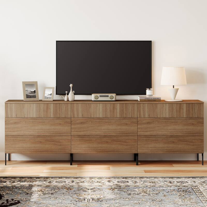 31.5" Reeded Dresser TV Stand, Modern Minimalist Entertainment Center, Wooden TV Console  - 3PCS - Walnut