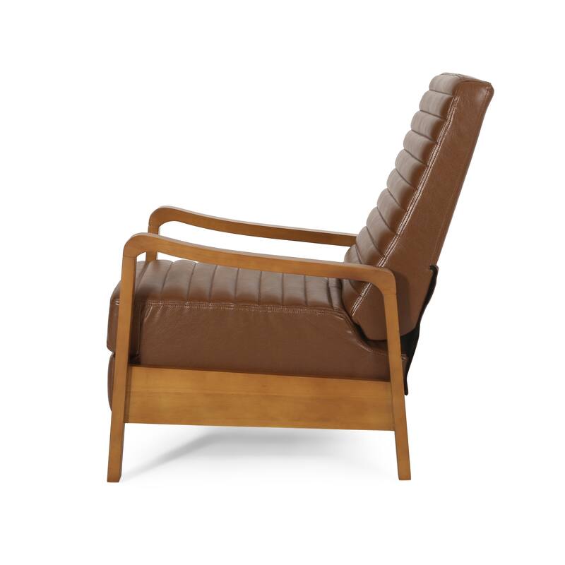 Small Wood Frame Recliner Club Chair with Retractable Footrest Living Room Lounge Armchair Upholstered Reading Chair for Bedroom