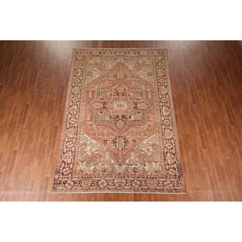 Heriz Persian Vintage Area Rug Hand-Knotted Geometric Wool Carpet - 7'7"x 11'4"