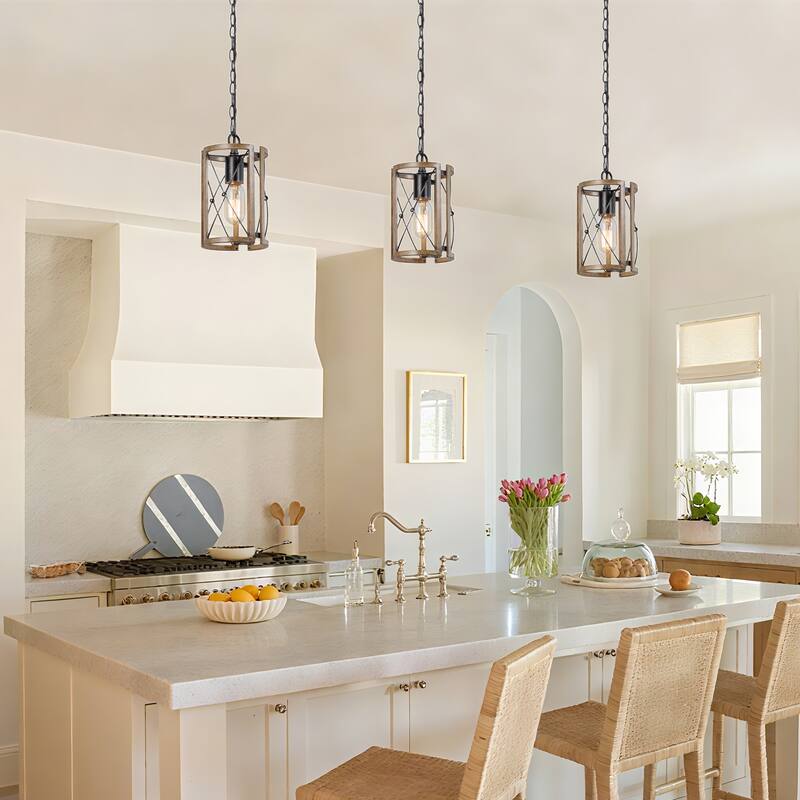 Rustic Farmhouse 1-light Pendant Cylinder Island Ceiling Lights for Dining Room - D5.5'' x H69''