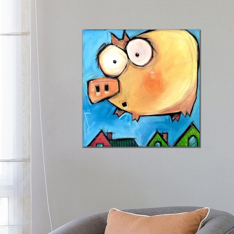 iCanvas "Flying Pig First Flight" by Tim Nyberg Canvas Print - 26x26x1.5