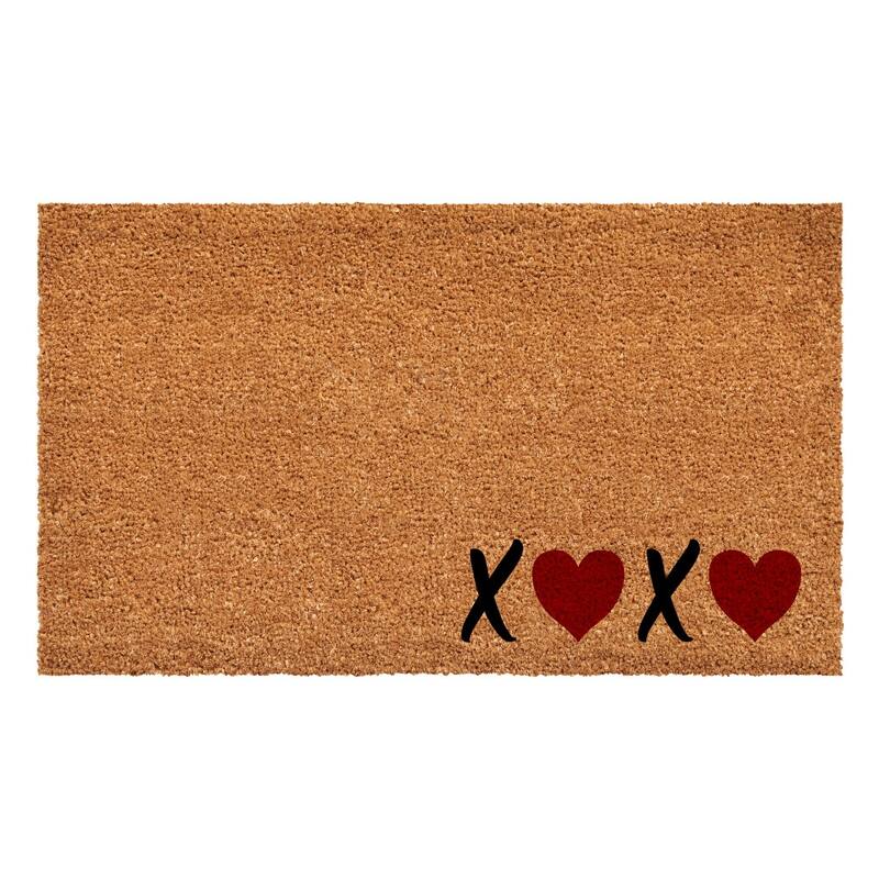 HomeRoots 24" X 48" Brown Black And Red Valentine's Day Heart XOXO Outdoor Coir Door Mat - 24.00' X '48.00