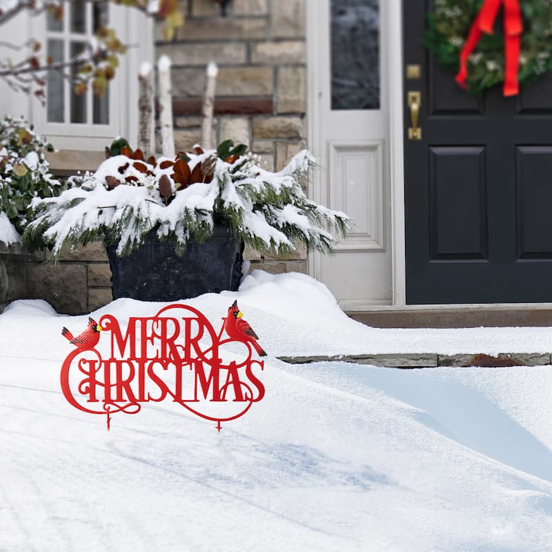 Glitzhome Metal Merry Christmas or JOY & NOEL with Bell Yard Stakes