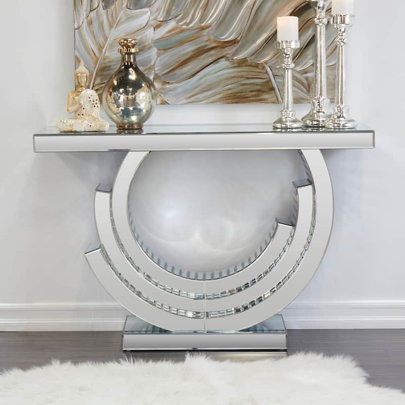 Glass Mirrored Console Table - Silver - Roche River Decor - 15"W x 47"L x 32"H