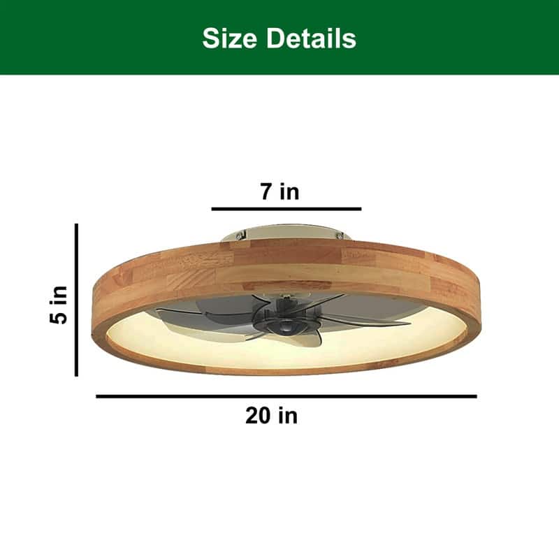 20” Light weight ceiling light wood ceiling fan with wood light flush mount low profile fan
