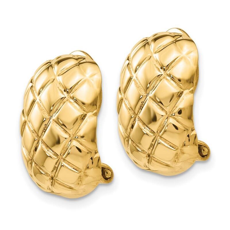 Curata 14k Yellow Gold Polished Quilted Non Pierced Omega Back Earrings - 17x12mm