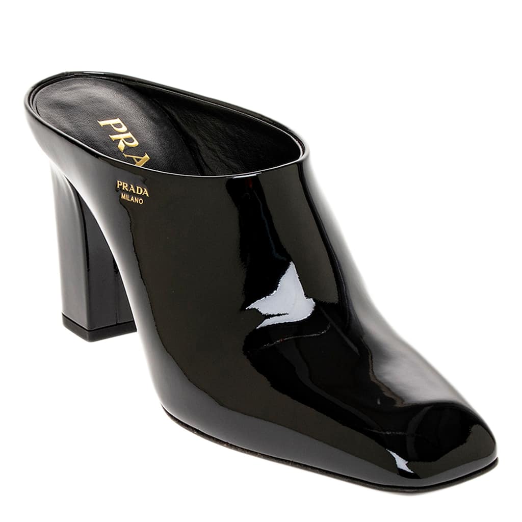 Prada Square Toe Patent Leather Mules
