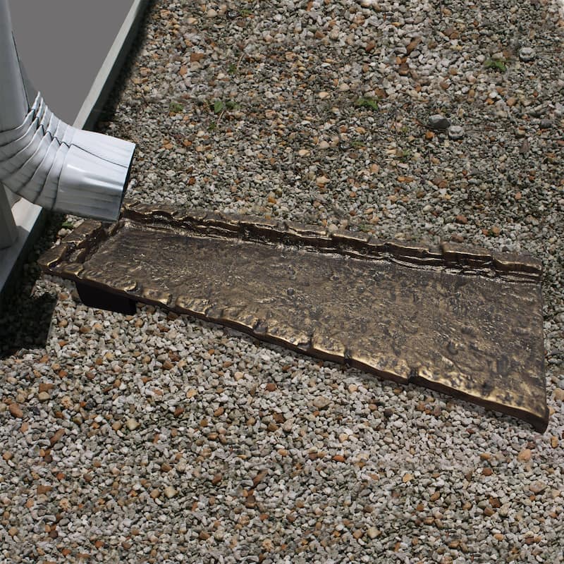 Slate Stone Rock Cast Aluminum Downspout Gutter 24 in. Splash Block - Brown