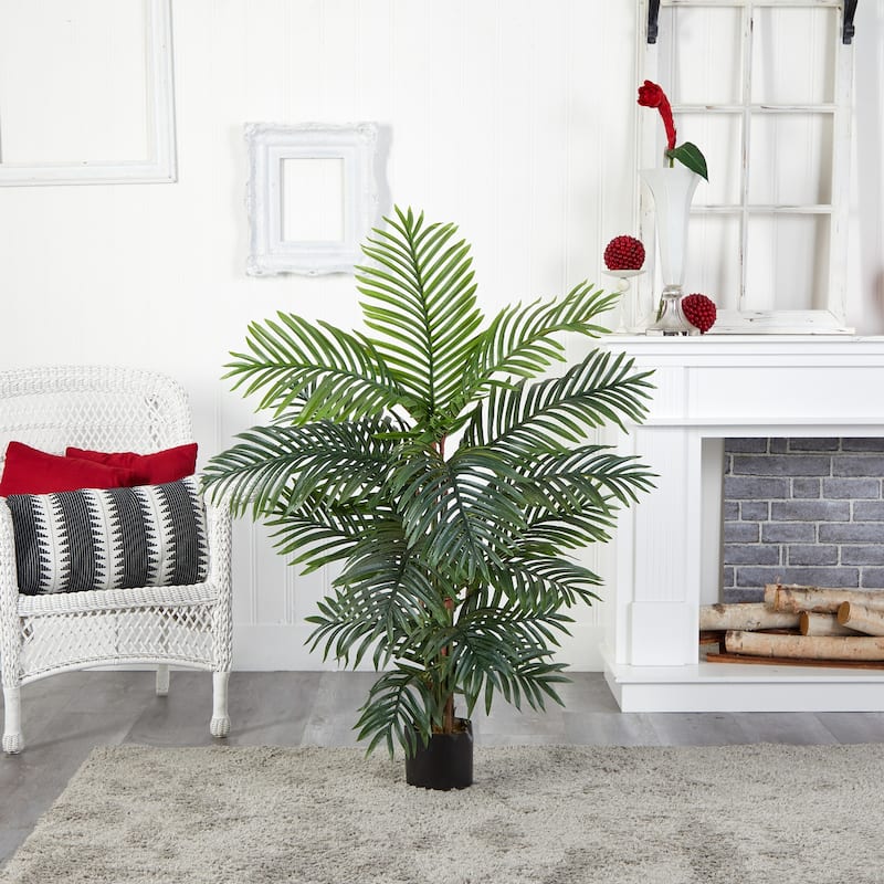 Artificial Bamboo Palm Tree 4ft - Realistic Green Tropical Indoor Plant Decor - 4ft.