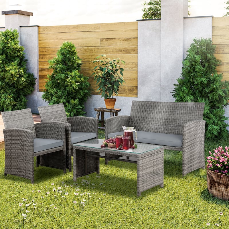 Futzca 4 Pieces Outdoor Patio Furniture Sets Conversation Sets Rattan Chair