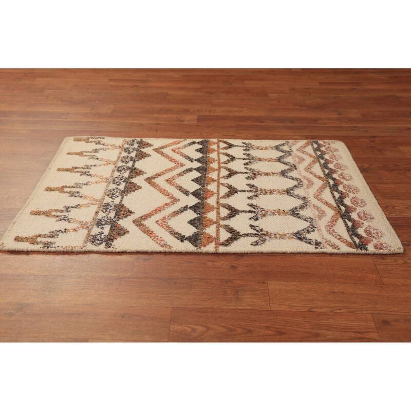 Chevron Moroccan Indian Rug Hand-Knotted Wool Carpet - 2'0"x 3'0"