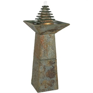 Layered Slate Pyramid Outdoor Water Fountain 40" Lawn Feature w/ LED