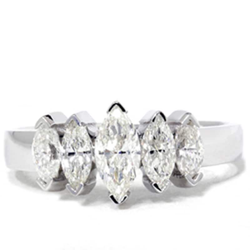 1 1/2ct Marquise Diamond Wedding Ring White Gold Five Stone Anniversary Band