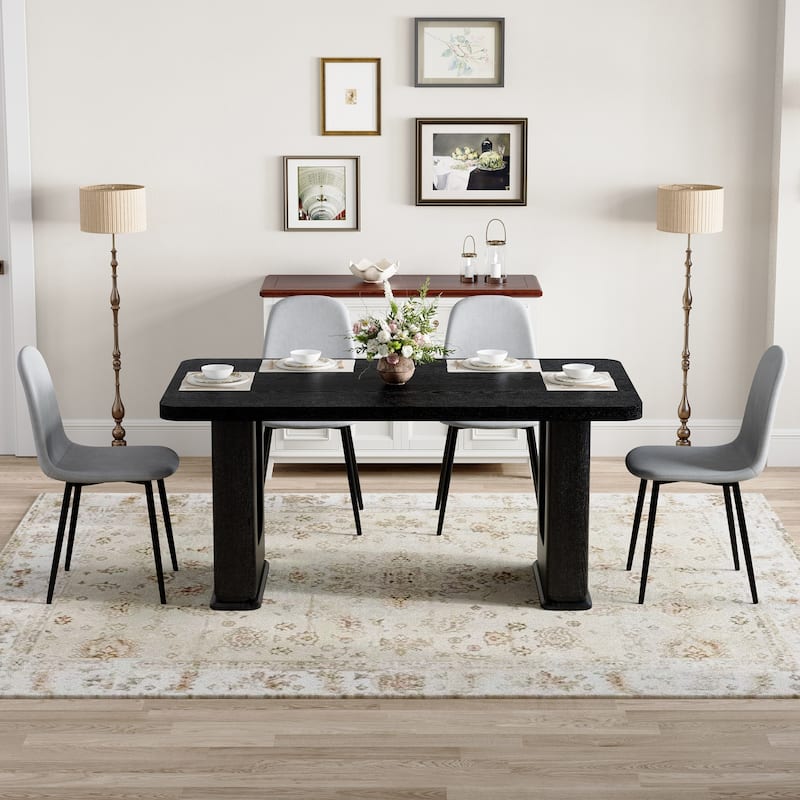 5 Piece Dining Table Set for 4, 64.5" Wooden Kitchen Table with 4 Dining Chairs, Modern Rectangular Table and Chairs Set