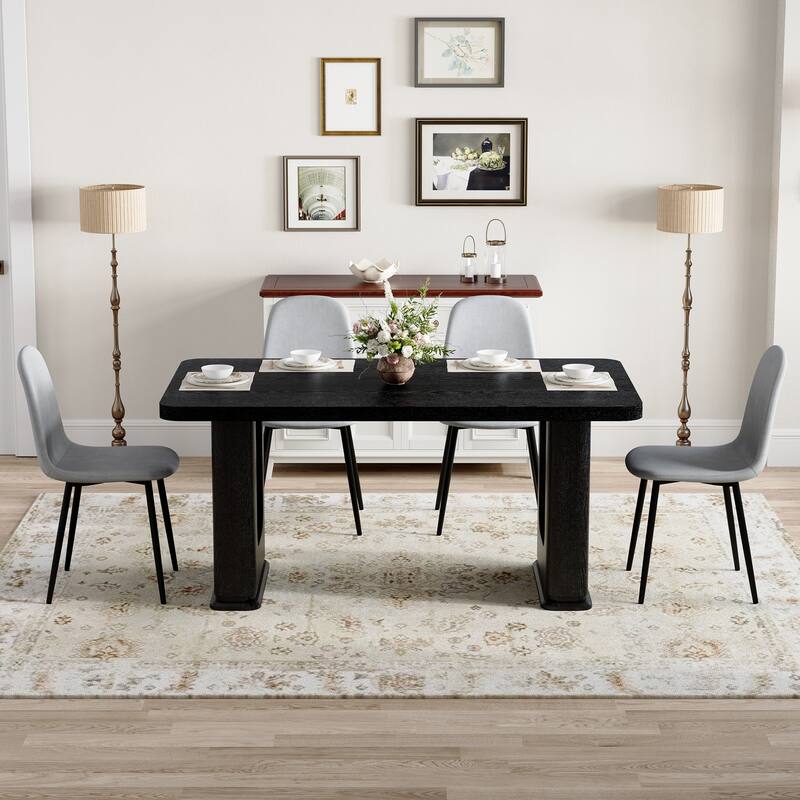 5-Piece Modern Dining Set, 64.5x35.4 Inch Textured Table & 4 High-Resilience Fabric Chairs with Metal Legs