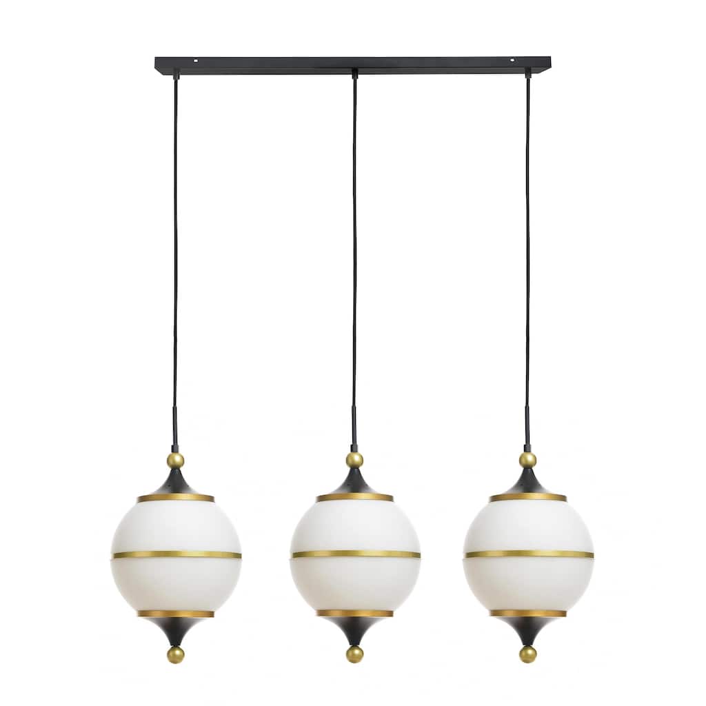 Harp & Finial Benedict Chandelier - Black & Brass - White Milk Glass
