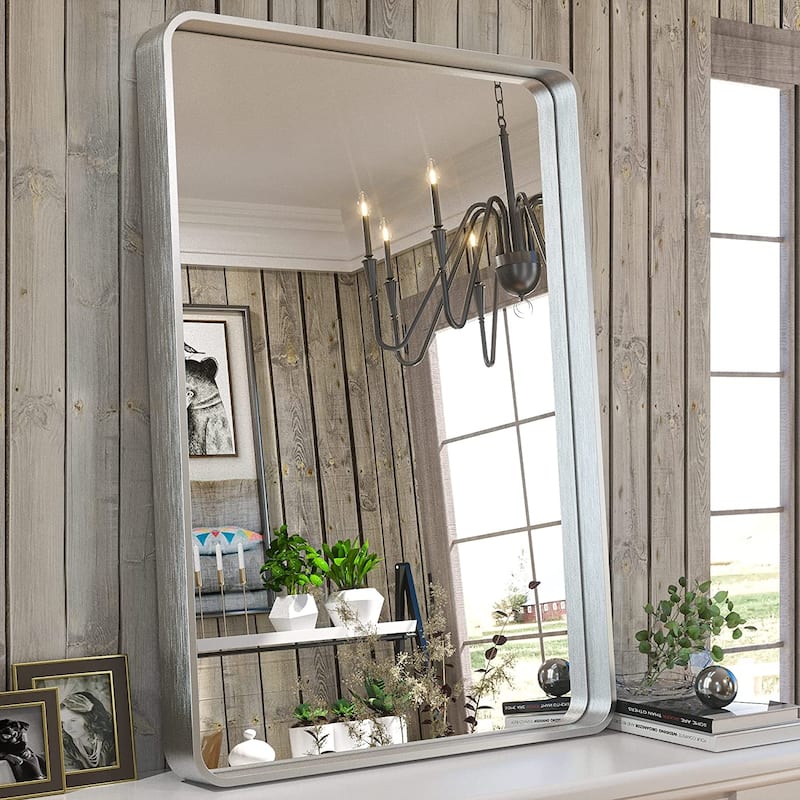 TETOTE Modern Metal Frame Wall Mounted Bathroom Vanity Mirror - 22x30 - Silver