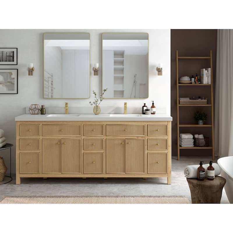 Willow Collections 84 in. W x 22 in. D Sonoma Teak Double Sink Bathroom Vanity with Countertop