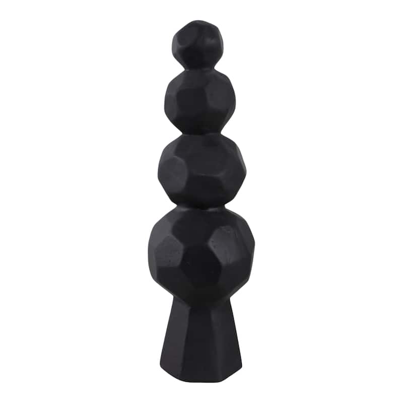 Pottery and Paper Mache Modern Geometric Sculpture with Stacked Design - Black - 6.25" x 6.25" x 19.25"