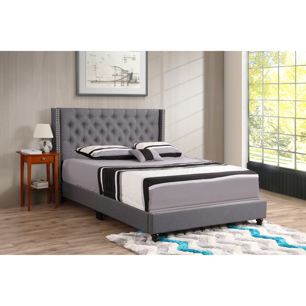 Queen Size Upholstered Platform Bed with Transitional Design and Foam-Padded Headboard