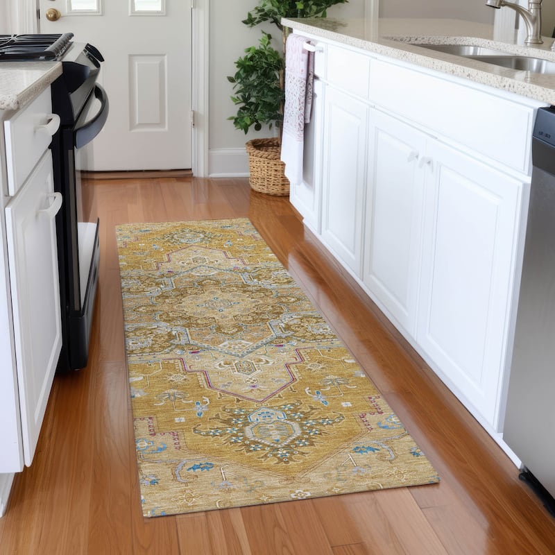 Premium Washable Super Soft Traditional Oriental Mayfield Rug - Gold - 2'3" x 7'6"