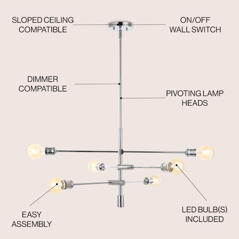 Cato Modern Iron Arm-Adjustable LED Chandelier, Chrome by JONATHAN Y
