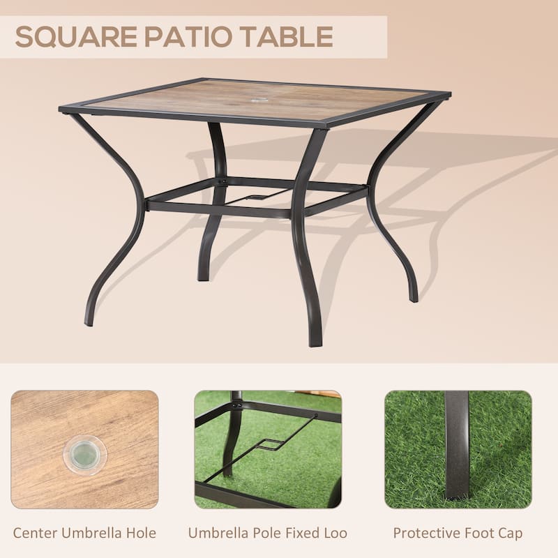 Outsunny 5-Piece Outdoor Patio Dining Set, 4 Swivel Rocker Chairs and 37" x 37" Dining Table Furniture Set with Umbrella Hole