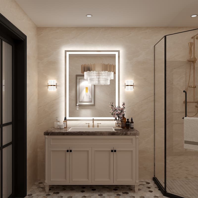 Frameless LED Front Light and Backlit 3 Colors Dimmable Anti-Fog Wall Bathroom Vanity Mirror