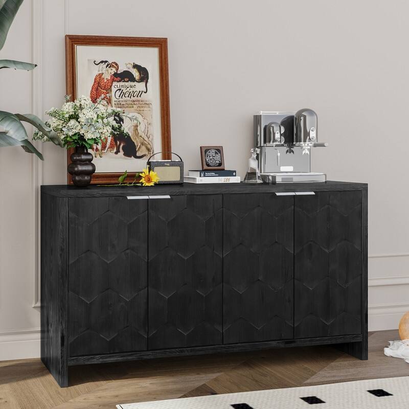 Accent Cabinet 4 Door Wooden Cabinet Sideboard Buffet Server Cabinet Storage cabinet - Antique Black