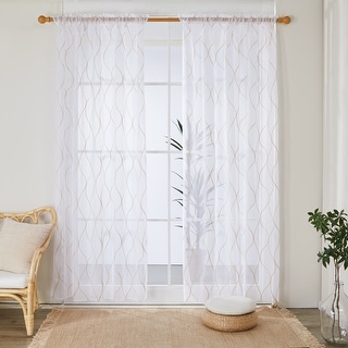Deconovo Rod Pocket Pattern Sheer Curtains for Living Room Pair (2 Panels)