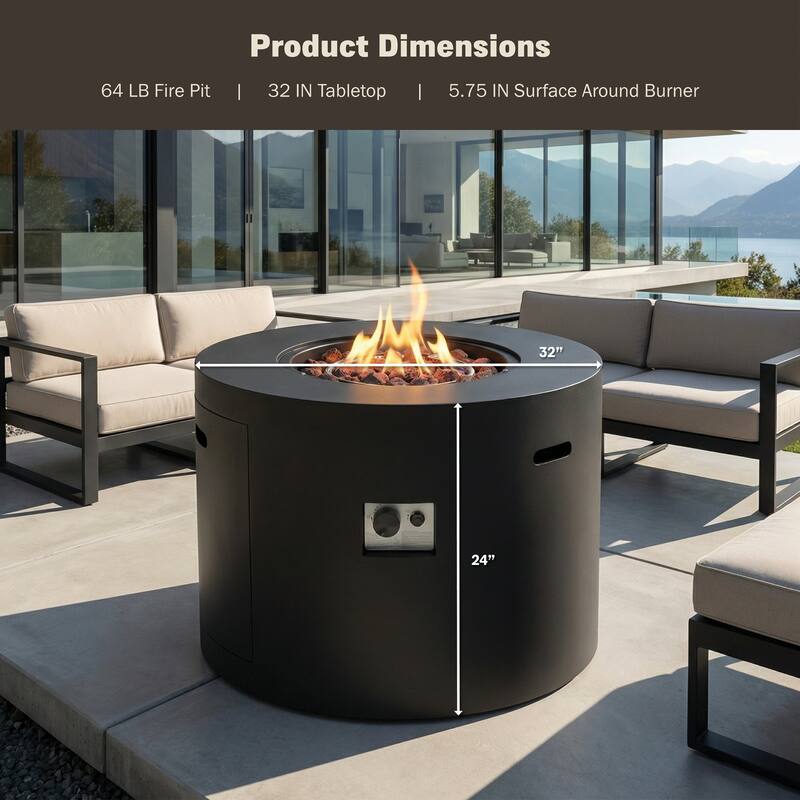 Kinger Home Loren 32-Inch Outdoor Patio Propane Gas Alloy Steel Fire Pit - 32” L x 32” W x 24” H