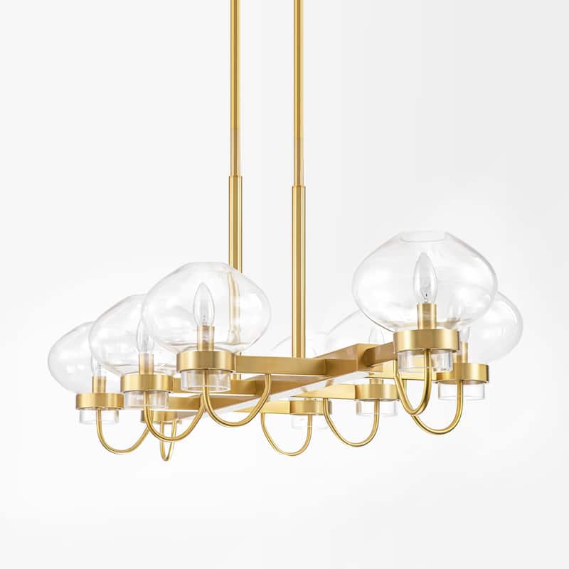 8-Light Industrial Gold/ Black Linear Candle Clear Glass Chandelier for Kitchen Island