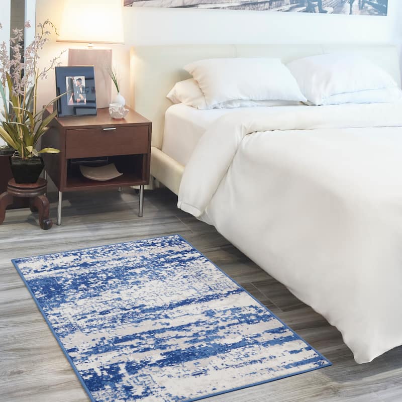 Nourison Whimsicle Modern Abstract Ivory Navy Area Rug - 3' x 5' - Ivory Navy - Runner/Rectangle