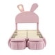 preview thumbnail 29 of 29, Twin Upholstered Kids Platform Bed with Bunny Ears Shaped Headboard, Cute Velvet Bed Frame with Light and 2 Storage Ottomans
