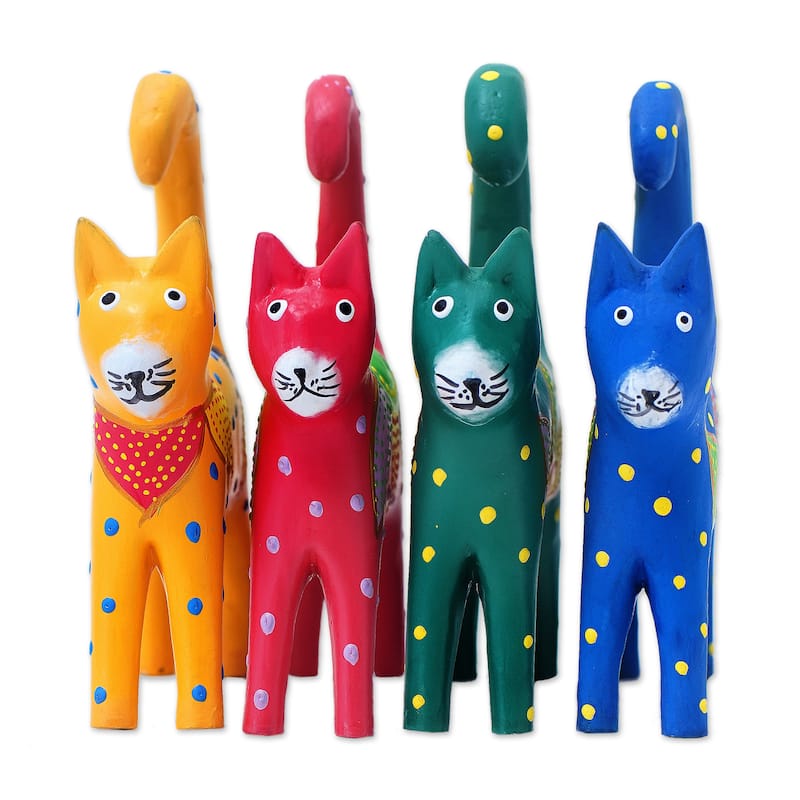 Novica Handmade Cat Tails Wood Ornaments (Set Of 4)