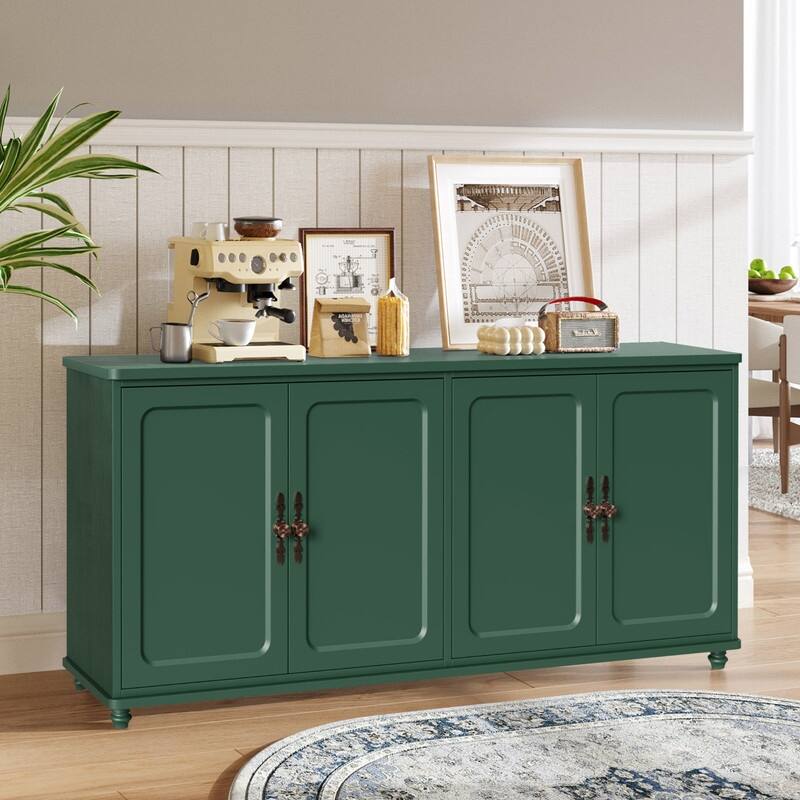 60"W Kitchen Buffet Sideboard Cabinet With Adjustable Shelves, 4 Doors Mid-Century Cupboard Set Of 2