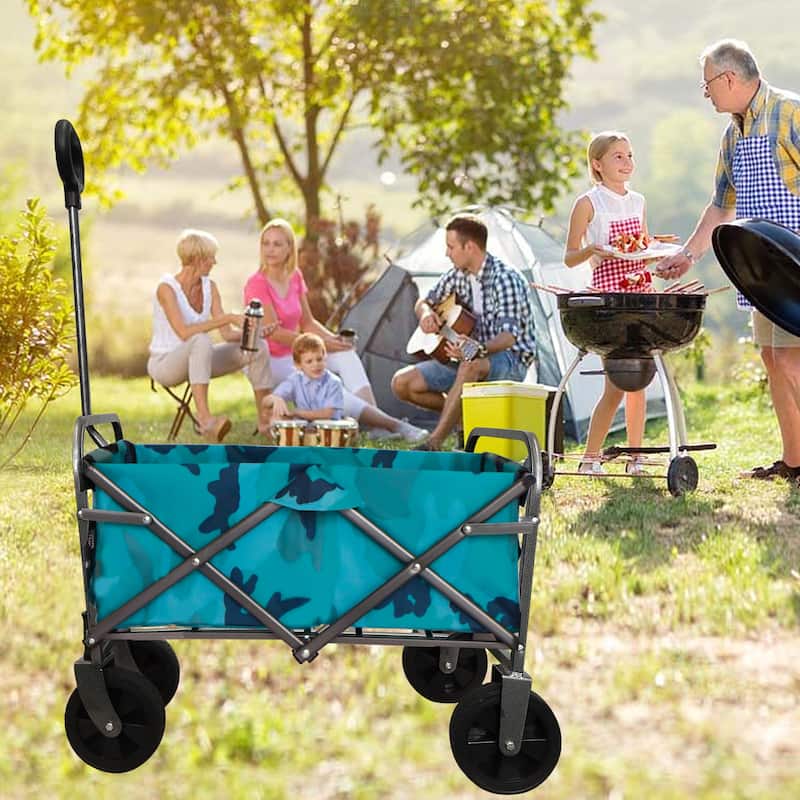 Collapsible Beach Trolley Cart Camping Folding Wagon - Blue