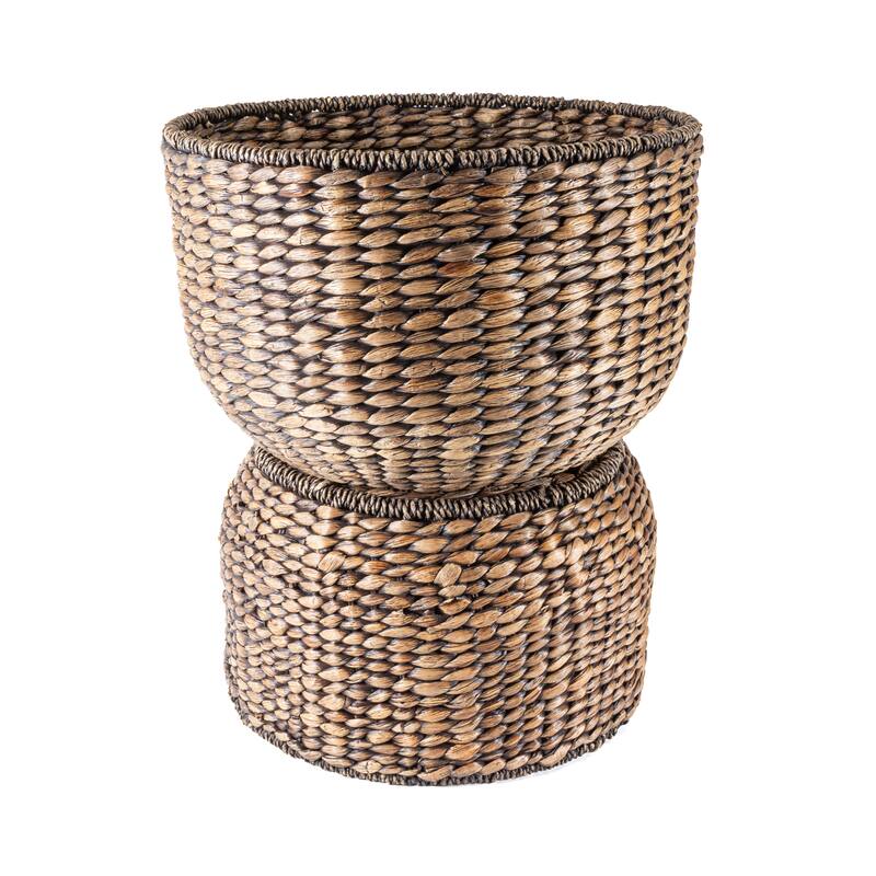 happimess Bhola 18" Hourglass Handwoven Hyacinth Storage Accent Table with Lid