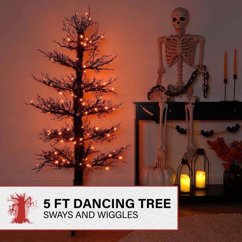 Haunted Hill Farm 5-ft. Dancing Halloween Tree with Orange LED Lights and Sound