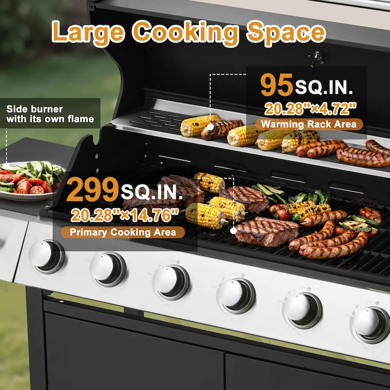 3-Burner Propane Grill with Side Burner, Locking Wheels, 395 Sq. In. Cooking Area, 36,000 BTU