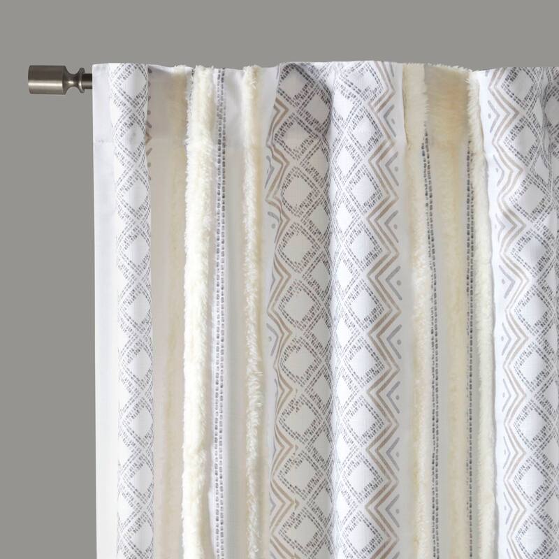 Poly Printed Curtain Panel with Tufted Stripe