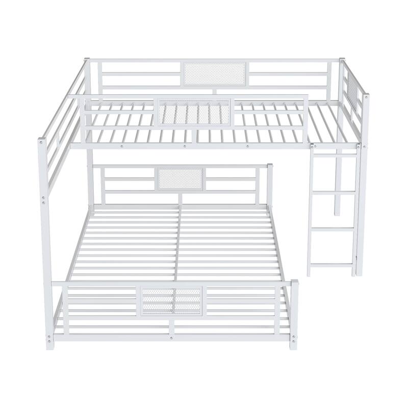L-Shaped Twin Over Full Metal Bunk Bed in White