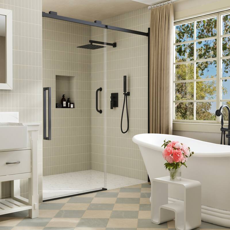 2-Spray 10 in. Wall Mount Fixed and Handheld Shower Head with Shower Grab Bar (Anti Scald Valve Included) - 10" x 10"