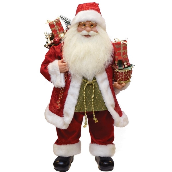 24" Modern Standing Santa Claus Christmas Figure with Presents and Drum - RED
