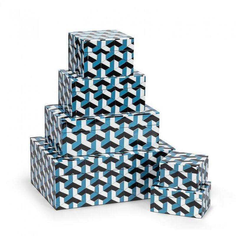 Set Of 2 Square Geometric Pattern Decorative Boxes - Multi