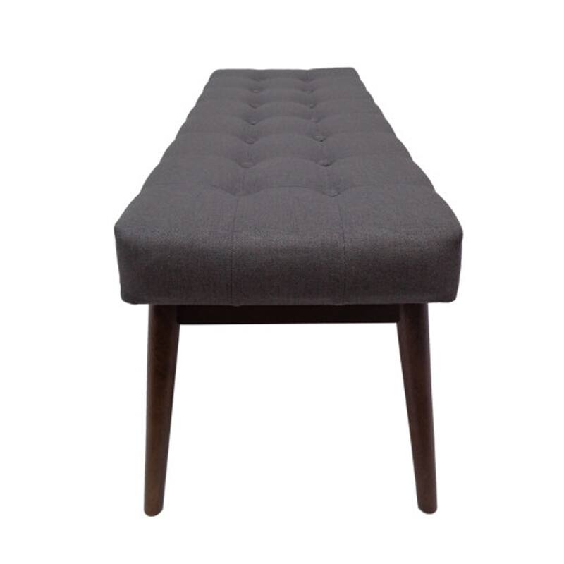 Ottoman Footstool Bench, 44 Inch Button Tufted Gray Fabric Top