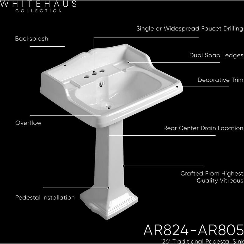 Whitehaus AR824-AR805-1H Isabella 26" Rectangular Vitreous China