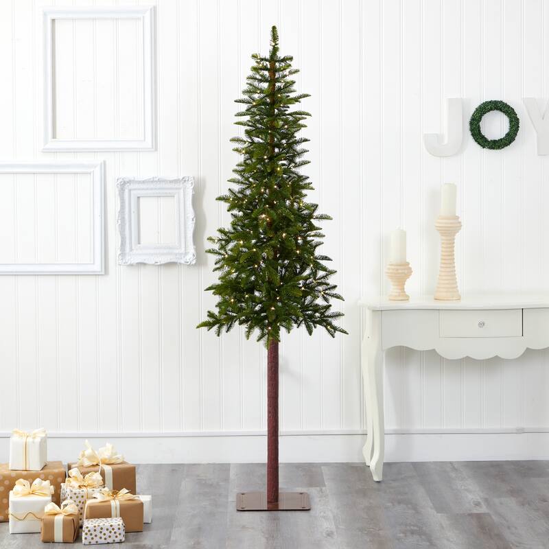 7ft. Alpine Artificial Christmas Tree with 150 Clear Microdot Multifunction LED Lights - Slim Festive X-Mas Tree