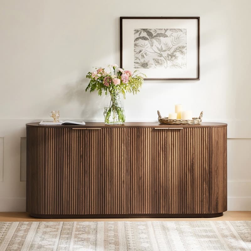 Spruce & Spring 70-inch Wide Modern Sideboard Cabinet with Semi-Cylindrical Columns - Walnut